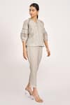 Kaveri_Grey Linen, Silk Organza Embroidery Round Neck Heart Strings Kismat Top _Online_at_Aza_Fashions