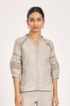 Buy_Kaveri_Grey Linen, Silk Organza Embroidery Round Neck Heart Strings Kismat Top _Online_at_Aza_Fashions