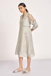 Buy_Kaveri_Grey Linen, Silk Organza Embroidery High Neck Heart Strings Marie Dress_Online_at_Aza_Fashions