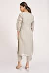 Shop_KAVERI_Grey 100% Linen Embroidered Thread Work V Neck Heart Strings Kurta  _at_Aza_Fashions