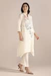 KAVERI_Off White 100% Linen Hand Drawn Floral Stand Poppy Fly Free Tunic  _Online_at_Aza_Fashions