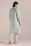 Shop_Kaveri_Blue Linen Embroidery Collared Poppy Fly Free Tunic With Pant _at_Aza_Fashions
