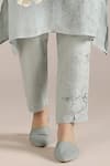 Kaveri_Blue Linen Embroidery Collared Poppy Fly Free Tunic With Pant _Online_at_Aza_Fashions