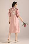 Shop_Kaveri_Pink Linen Embroidery Square Neck Camelia Floral Pattern Dress _at_Aza_Fashions