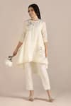 Buy_KAVERI_Off White 100% Linen Hand Print Floral Camelia Ice Cream Cone Tunic  _at_Aza_Fashions