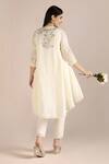 Shop_KAVERI_Off White 100% Linen Hand Print Floral Camelia Ice Cream Cone Tunic  _at_Aza_Fashions