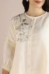 KAVERI_Off White 100% Linen Hand Print Floral Camelia Ice Cream Cone Tunic  _Online_at_Aza_Fashions