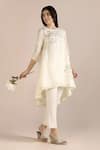 Shop_KAVERI_Off White 100% Linen Hand Print Floral Camelia Ice Cream Cone Tunic  _Online_at_Aza_Fashions