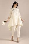 KAVERI_Off White 100% Linen Hand Print Floral Camelia Ice Cream Cone Tunic  _at_Aza_Fashions