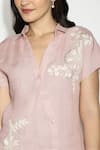 Shop Kaveri Pink Linen Embroidery Collared Sundial Wave Floral Top Online at Aza Fashions Shop_Kaveri_Pink Linen Embroidery Collared Sundial Wave Floral Top _Online_at_Aza_Fashions