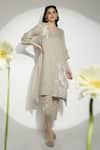 Buy_KAVERI_Beige 100% Linen Embroidered Thread V Neck Fly Free Tunic  _at_Aza_Fashions