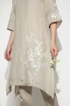 KAVERI_Beige 100% Linen Embroidered Thread V Neck Fly Free Tunic  _at_Aza_Fashions