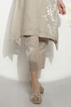 Buy_Kaveri_Beige 100% Linen Embroidered Thread V Neck Fly Free Anchor Tunic And Pant Set _Online_at_Aza_Fashions