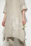 Buy_Kaveri_Beige 100% Linen Embroidered Thread V Neck Fly Free Anchor Tunic And Pant Set 