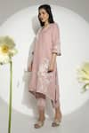 KAVERI_Pink 100% Linen Embroidered Thread V Neck Fly Free Asymmetric Tunic  _Online_at_Aza_Fashions