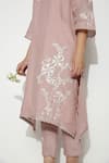 KAVERI_Pink 100% Linen Embroidered Thread V Neck Fly Free Asymmetric Tunic  _at_Aza_Fashions