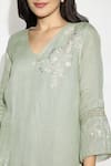 Shop_Kaveri_Green 100% Linen Embroidered Thread V Neck Fly Free Floral Tunic  _Online_at_Aza_Fashions