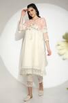Buy_Kaveri_Off White 100% Linen Curved Fly Free Laced Tunic And Pant Set  _at_Aza_Fashions