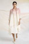 Buy_Kaveri_Pink Linen Crystals, Studs, Pearls Round Mykonos Embellished Jacket And Dress Set _at_Aza_Fashions