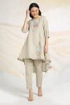 Buy_KAVERI_Beige 100% Linen Printed And Embroidered Ice Cream Cone Tunic  _at_Aza_Fashions