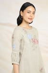 KAVERI_Beige 100% Linen Printed And Embroidered Ice Cream Cone Tunic  _Online_at_Aza_Fashions