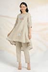 Shop_KAVERI_Beige 100% Linen Printed And Embroidered Ice Cream Cone Tunic  _Online_at_Aza_Fashions