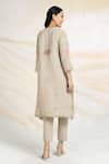 Shop_KAVERI_Beige 100% Linen Printed And Embroidered Hydrangeas Fly Free Kurta  _at_Aza_Fashions