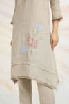 KAVERI_Beige 100% Linen Printed And Embroidered Hydrangeas Fly Free Kurta  _at_Aza_Fashions