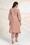 Shop Kaveri Pink Linen, Silk Organza Embroidery, Applique, Tassels Fly Free Kurta Pant Set at Aza Fashions Shop_Kaveri_Pink Linen, Silk Organza Embroidery, Applique, Tassels Fly Free Kurta Pant Set _at_Aza_Fashions