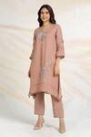 Kaveri Pink Linen, Silk Organza Embroidery, Applique, Tassels Fly Free Kurta Pant Set Online at Aza Fashions Kaveri_Pink Linen, Silk Organza Embroidery, Applique, Tassels Fly Free Kurta Pant Set _Online_at_Aza_Fashions