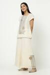 Buy_Kaveri_Off White Linen Embroidery Round Neck Leaf Embellished Top _Online_at_Aza_Fashions