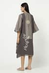 Shop_Kaveri_Grey Linen Embroidery, Zari Round , Open Maze Printed Dress With Jacket _at_Aza_Fashions