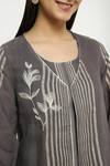 Shop_Kaveri_Grey Linen Embroidery, Zari Round , Open Maze Printed Dress With Jacket _Online_at_Aza_Fashions