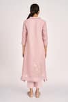 Kaveri_Pink 100% Linen Embroidery Thread Applique V Dew Drop Fly Free Tunic  _Online_at_Aza_Fashions
