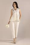 Buy_KAVERI_Off White 100% Linen Printed Camelia Flower Sleeveless Top And Pant Set  _at_Aza_Fashions