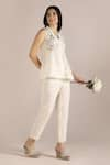 Buy_KAVERI_Off White 100% Linen Printed Camelia Flower Sleeveless Top And Pant Set  _Online_at_Aza_Fashions