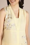Shop_Kaveri_Yellow Linen Embroidery V-neck Camelia Floral Print Top _Online_at_Aza_Fashions