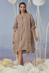 Buy_KAVERI_Beige 100% Linen Embroidery Rose Blossom Lace Jacket With Dress  _at_Aza_Fashions