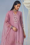 Kaveri Purple 100% Linen Embroidery Rose Stand V Brazen Lace Kurta Pant Set Online at Aza Fashions Kaveri_Purple 100% Linen Embroidery Rose Stand V Brazen Lace Kurta Pant Set _Online_at_Aza_Fashions