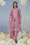 Shop Kaveri Purple 100% Linen Embroidery Rose Stand V Brazen Lace Kurta Pant Set Online at Aza Fashions Shop_Kaveri_Purple 100% Linen Embroidery Rose Stand V Brazen Lace Kurta Pant Set _Online_at_Aza_Fashions