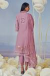 Shop_Kaveri_Purple 100% Linen Embroidery Rose Stand Brazen Lace Kurta With Pant  _at_Aza_Fashions