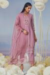 Buy_Kaveri_Purple 100% Linen Embroidery Rose Stand Brazen Lace Kurta With Pant  _Online_at_Aza_Fashions