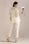 Shop_Kaveri_Off White Linen Embroidery, Lace V-neck Camelia Printed Top And Pant Set _at_Aza_Fashions