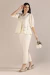 Buy_Kaveri_Off White Linen Embroidery, Lace V-neck Camelia Printed Top And Pant Set 