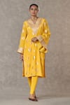 Buy_Masaba_Yellow Crepe Silk Printed Parijat V Neck Kurta_at_Aza_Fashions