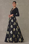 Buy_Masaba_Black Scuba Printed Dori V Neck All In Bloom Leafy Gown_Online_at_Aza_Fashions