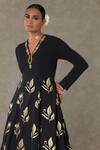 Shop_Masaba_Black Scuba Printed Dori V Neck All In Bloom Leafy Gown_Online_at_Aza_Fashions