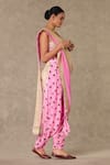 Masaba_Pink Dhoti Pant Saree Crepe Silk Digital Printed Pre Stitched With Bustier_Online_at_Aza_Fashions
