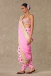 Buy_Masaba_Pink Dhoti Pant Saree Crepe Silk Digital Printed Pre Stitched With Bustier_Online_at_Aza_Fashions