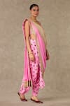 Shop_Masaba_Pink Dhoti Pant Saree Crepe Silk Digital Printed Pre Stitched With Bustier_Online_at_Aza_Fashions